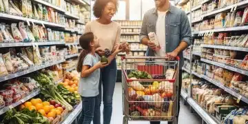 SNAP Benefit Adjustments 2026: Understanding Your 3.2% Increase Family grocery shopping with full cart, symbolizing SNAP benefits