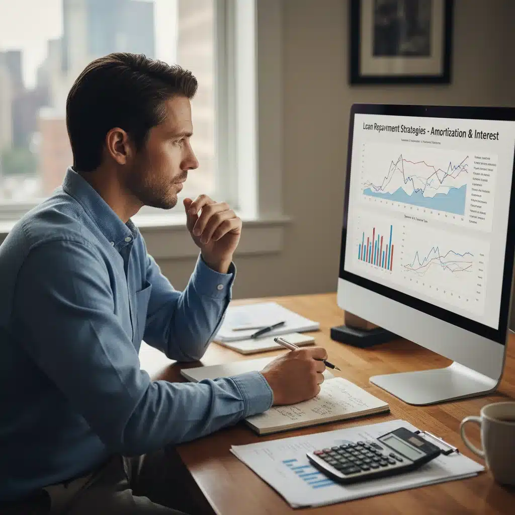 Person analyzing financial graphs on a computer, indicating loan repayment strategy.