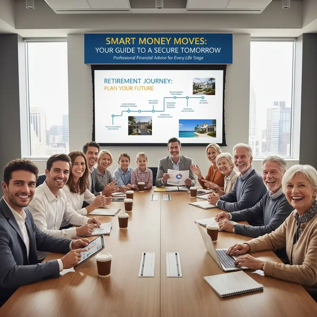 Diverse group attending financial planning seminar for retirement strategies