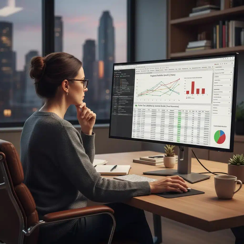 Individual analyzing financial projections for future tax planning