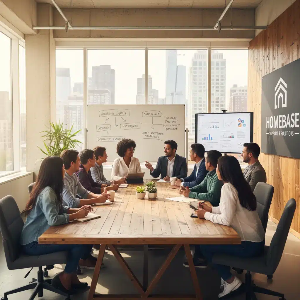 Group discussing financial strategies in modern office setting.