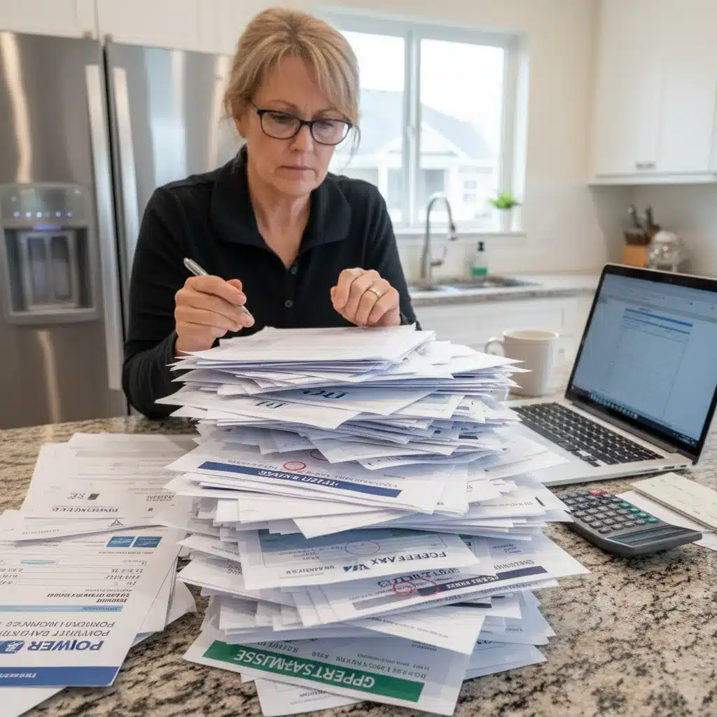 Homeowner reviewing utility bills and property tax statements