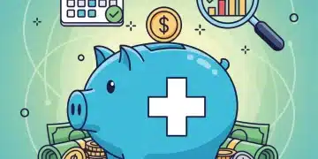 Illustration of a piggy bank with medical cross, coins, and dollar bills, symbolizing maximizing HSA health savings.