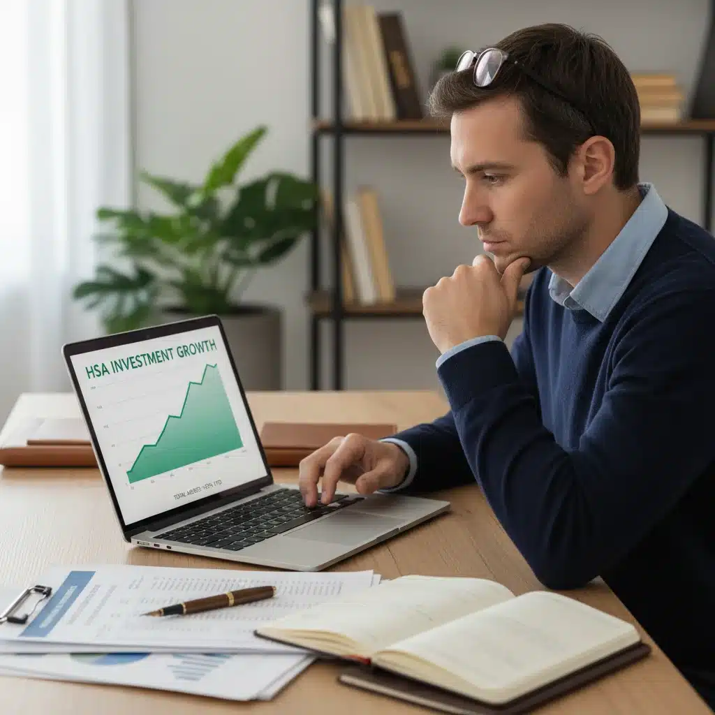 Person analyzing investment growth charts on a laptop for HSA funds.