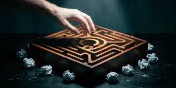 Navigating the Labyrinth: Common Pitfalls in Educational Funding and Financial Planning A person's hand reaches into a dark, intricate wooden labyrinth, surrounded by discarded paper forms, illuminated by a single dramatic light beam, symbolizing the confusing journey of educational funding.