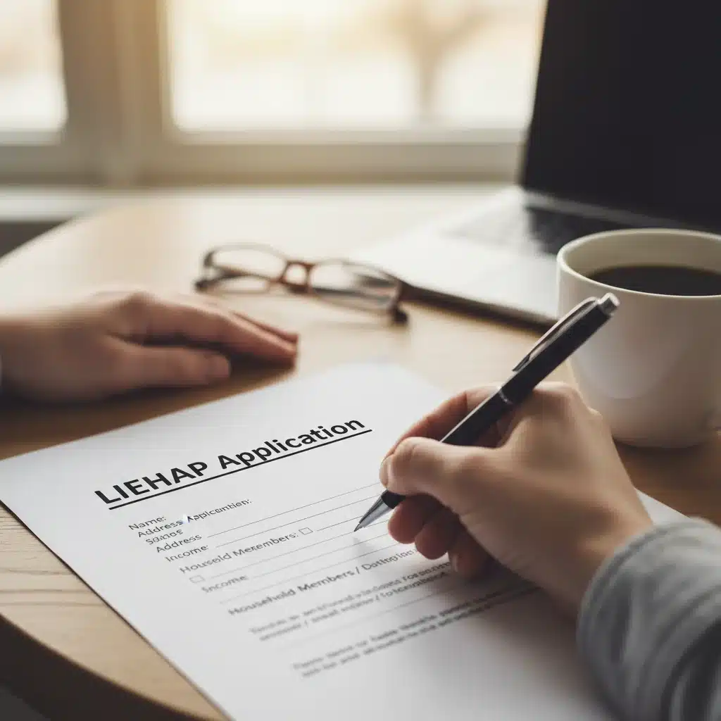 Person completing LIHEAP application form for energy bill assistance
