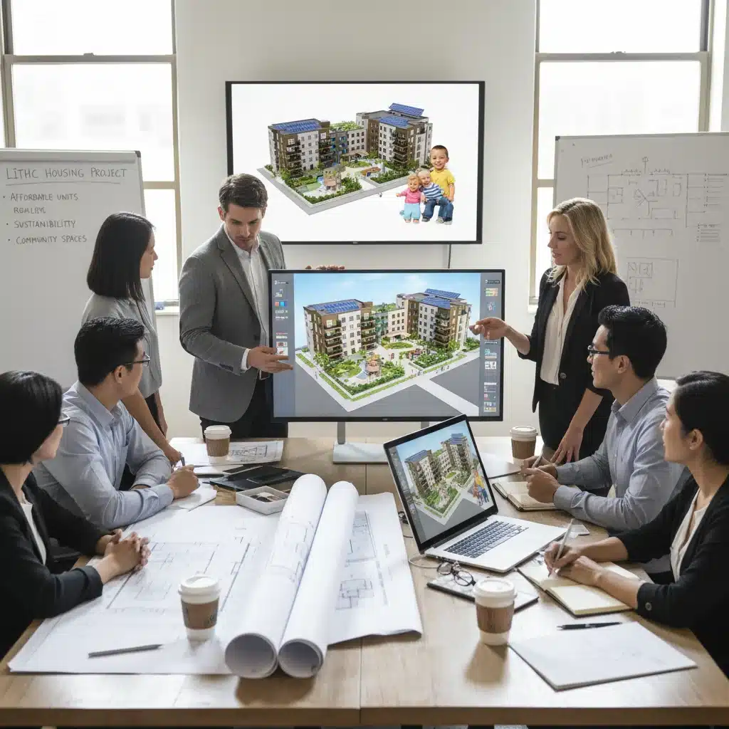 Architects and developers reviewing LIHTC project blueprints