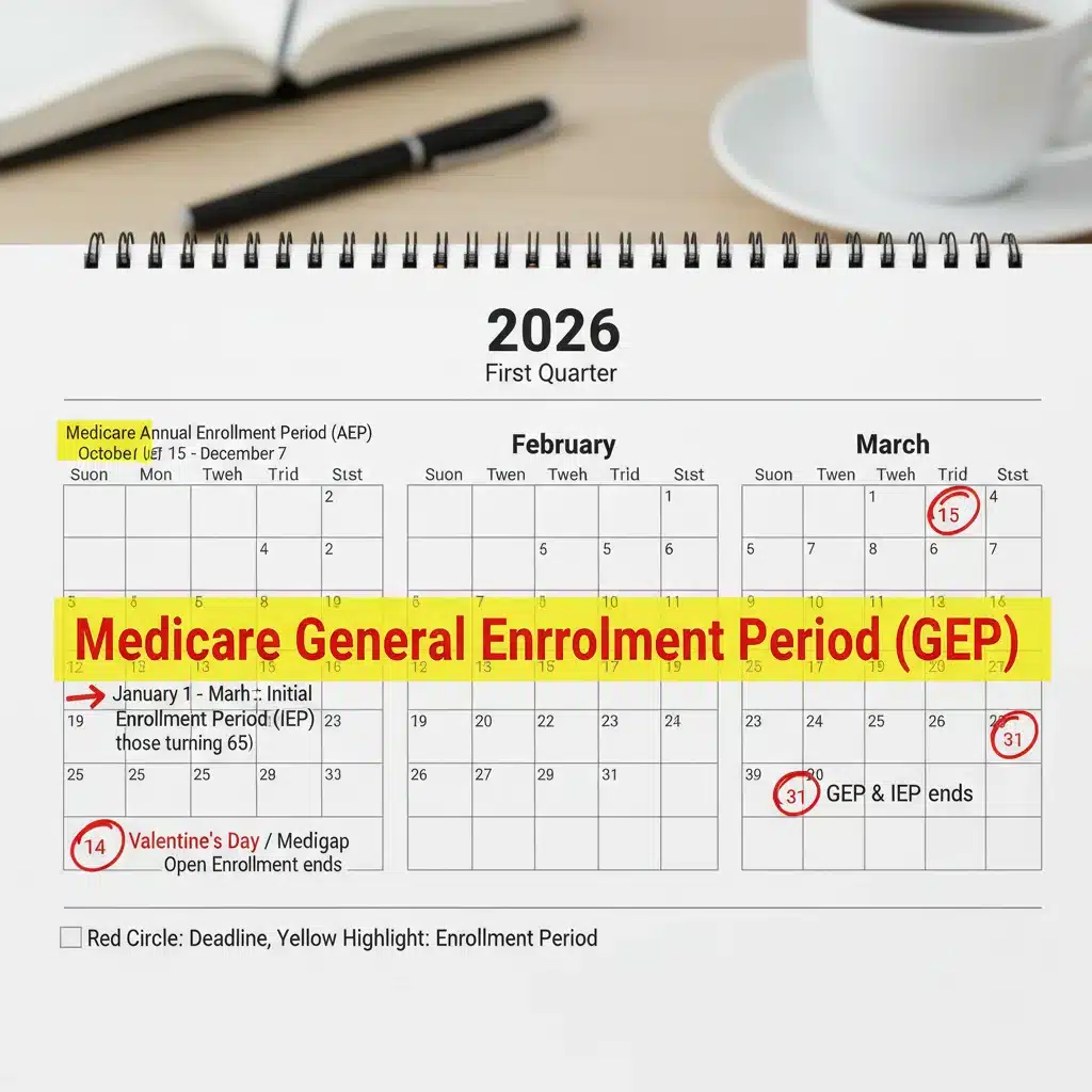Calendar highlighting Q1 2026 Medicare deadlines and important dates.