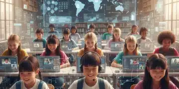 Students engaging in dynamic online K-12 learning environment