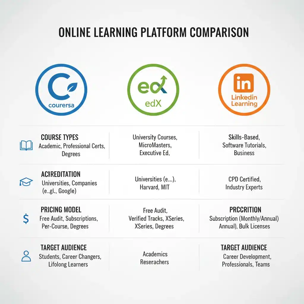 Infographic comparing features of leading online learning platforms