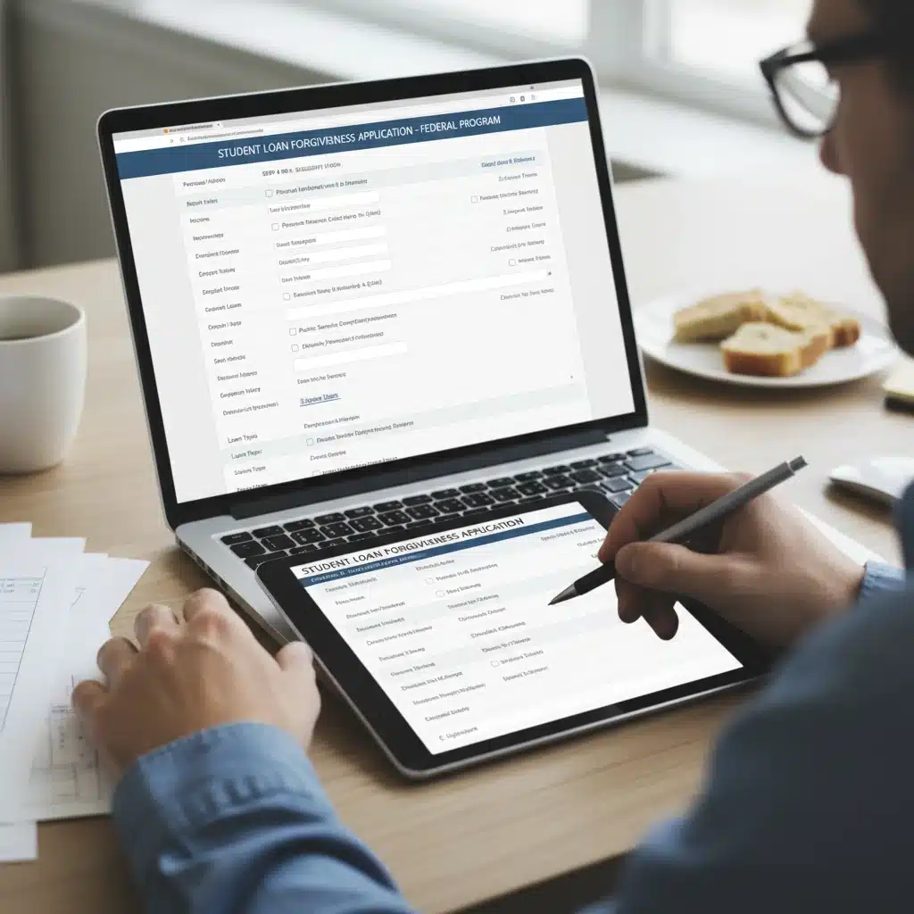 Person filling out online student loan forgiveness application form