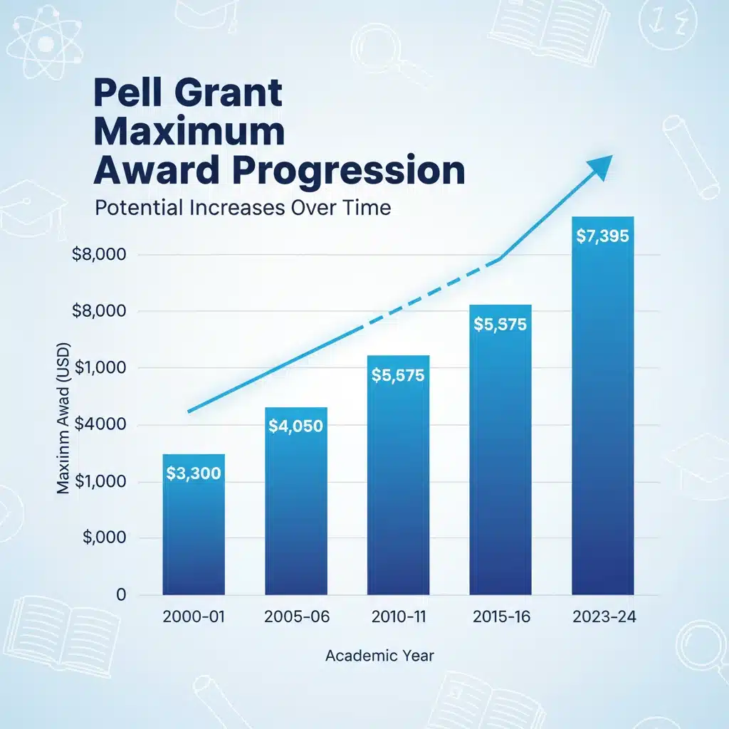 Bar chart showing historical Pell Grant maximum award trends.