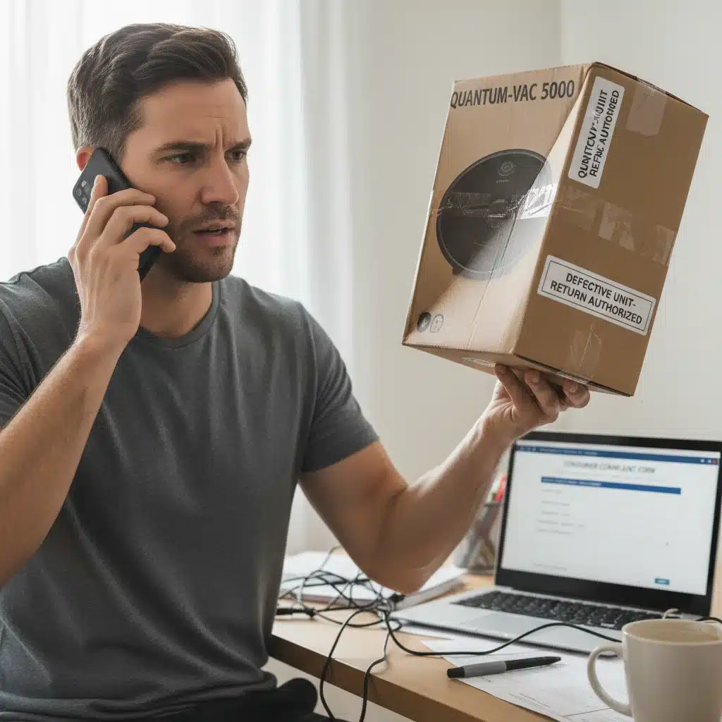 Person on phone resolving defective product return issue