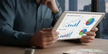 Person analyzing personal loan rates on a tablet for debt consolidation.