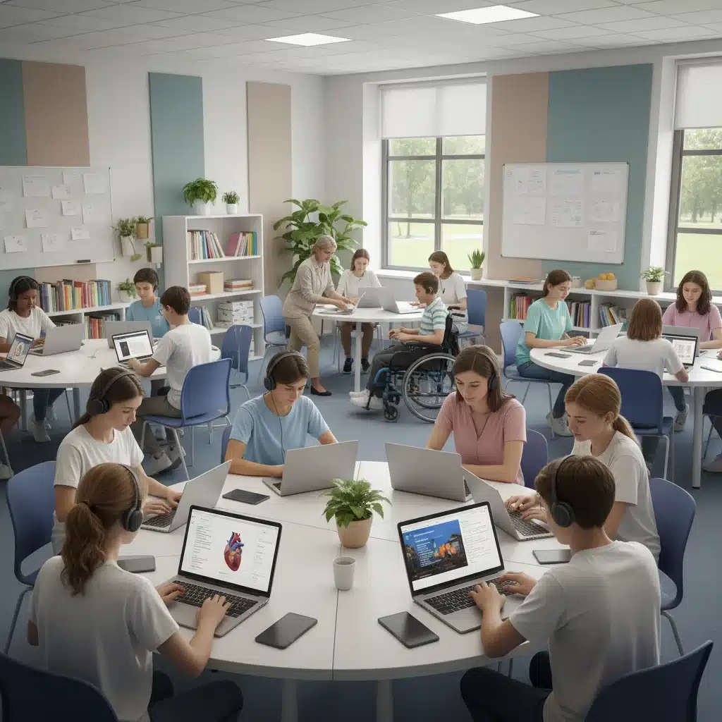 Students utilizing personalized learning technology in a classroom.