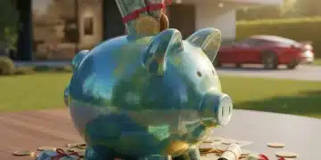 Piggy bank filled with money, representing saving for major purchases