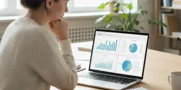 Person reviewing financial charts on laptop for quarterly check-up