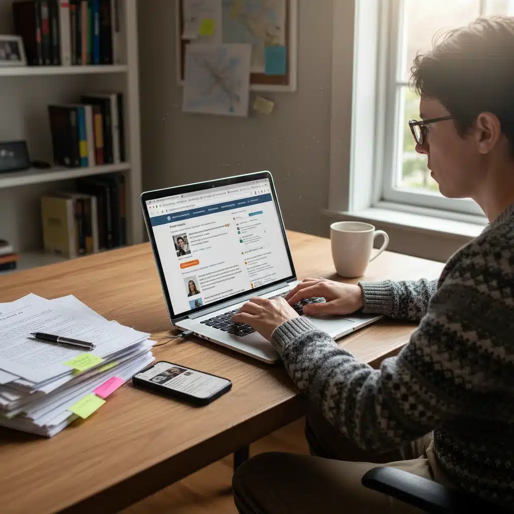 Individual researching consumer policy issues online