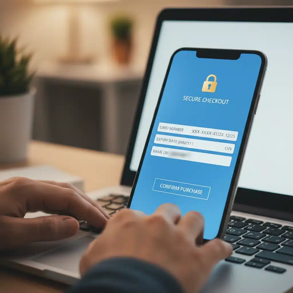 Secure online transaction with padlock icon
