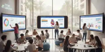 Modern Spanish classroom with engaged students and teacher