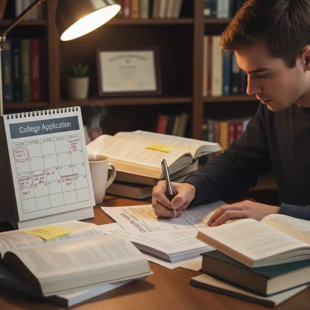 Student meticulously filling out college application forms
