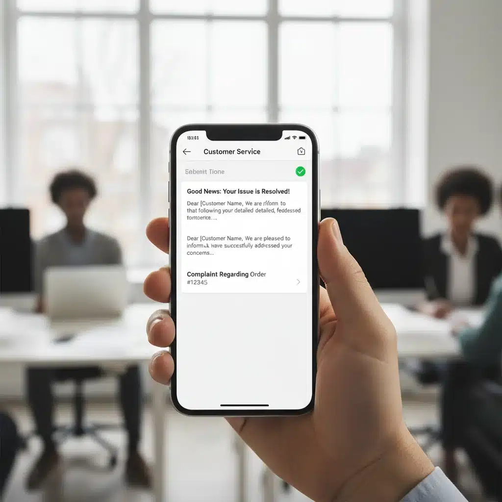 Positive resolution email on smartphone screen