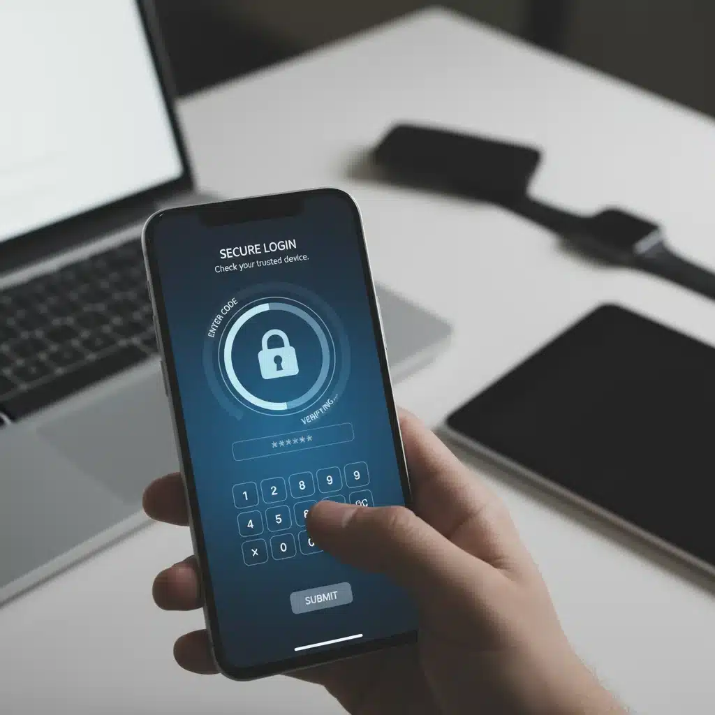 Person using two-factor authentication on a smartphone to secure online accounts.