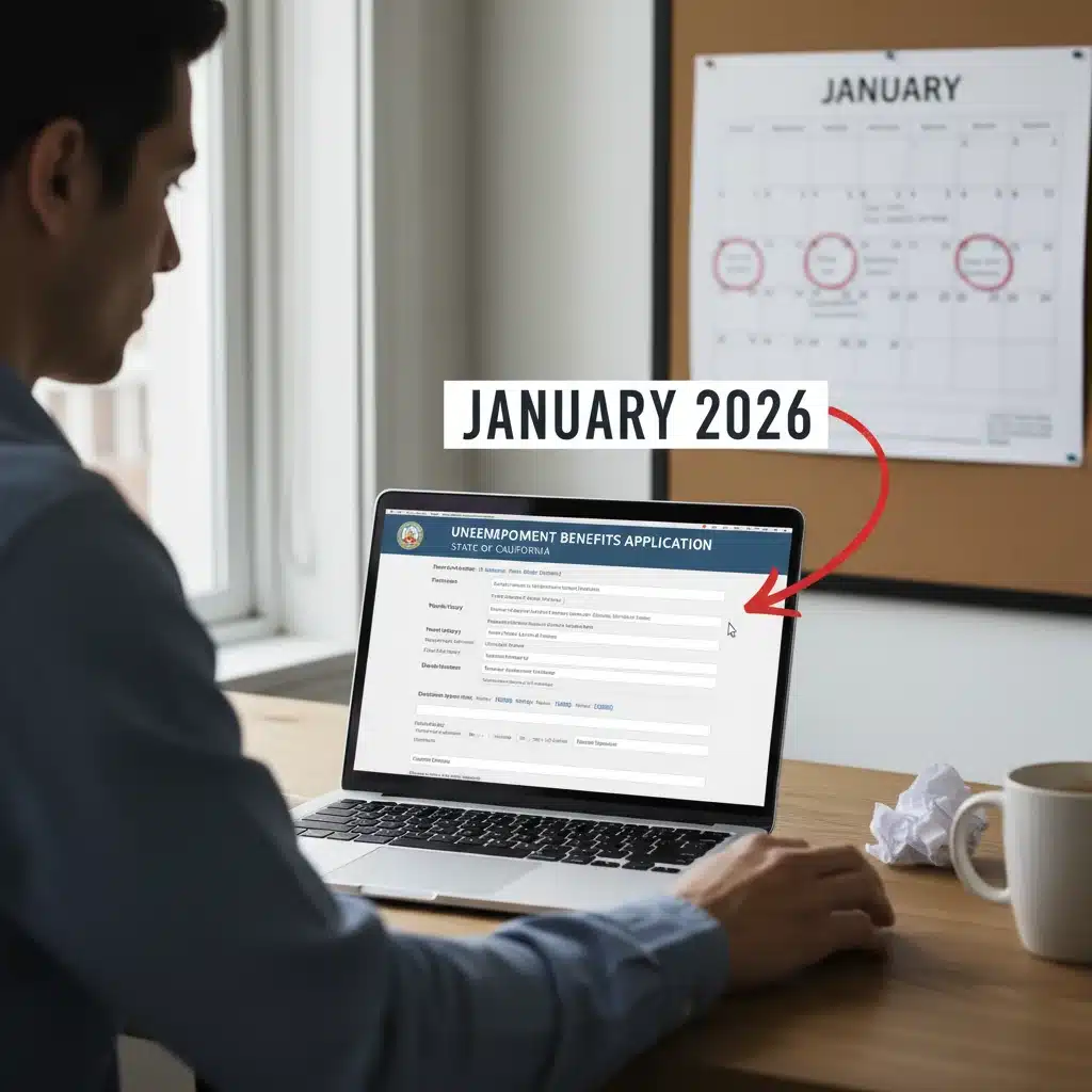 Individual completing online federal unemployment benefit application in 2026