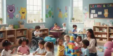 Diverse children learning in a vibrant universal pre-kindergarten classroom