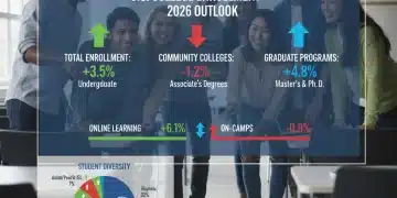 Infographic visualizing U.S. college enrollment trends and statistics for the year 2026