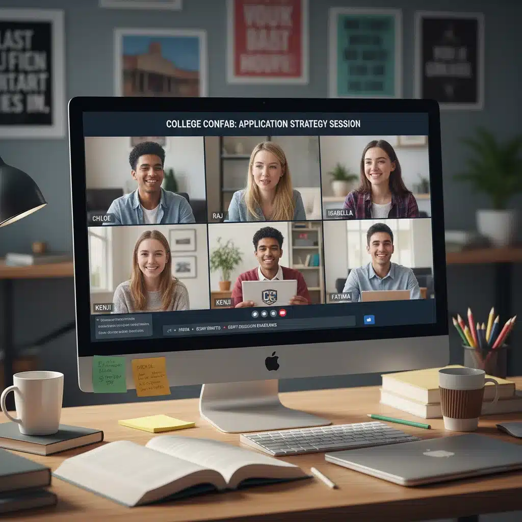 Students collaborating virtually on college applications