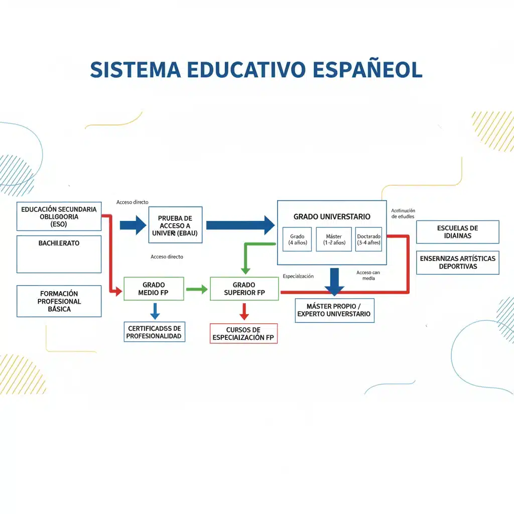 Infographic displaying educational pathways and career options in Spain
