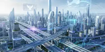 Futuristic national infrastructure plan with highways, high-speed rail, and smart cities.