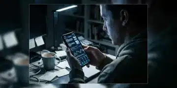 Unpacking the Nexus: The Science of News, Education, Benefits, and Finance A person scrolling through a chaotic financial news feed on a smartphone, displaying information overload and decision fatigue, in a dimly lit home office.