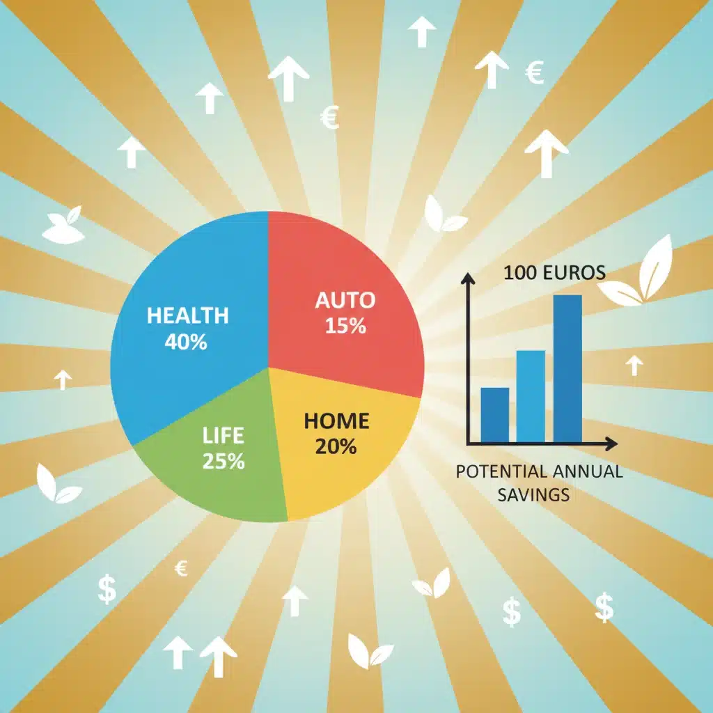 Infographic showing personal insurance categories and annual savings of 100 euros.
