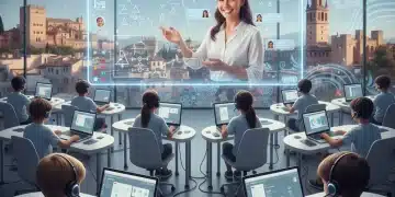 Students engaged in virtual learning on accredited online platforms in Spain, adhering to new 2026 regulations.