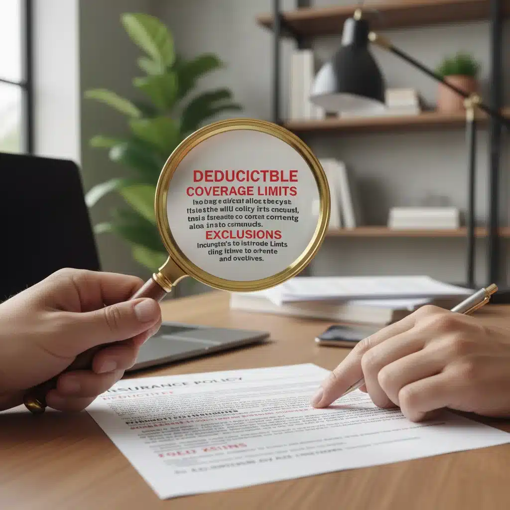 Hand with magnifying glass reviewing insurance policy terms and conditions carefully.